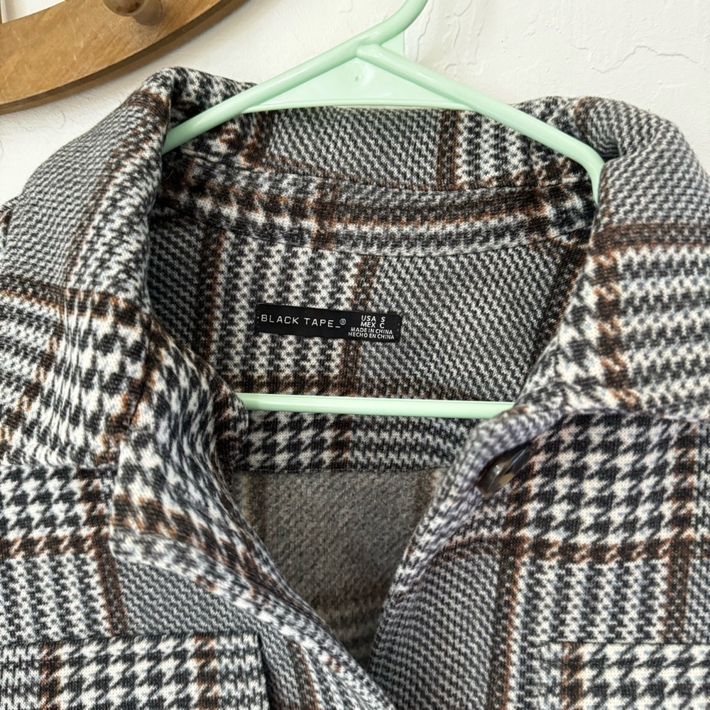Black Tape Shacket Houndstooth Plaid Pattern Shirt Jacket Pocket Size S - Picture 5 of 7